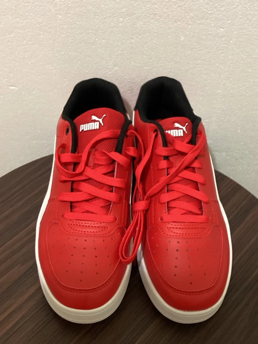 Puma Red Low-Top Sneakers with White Sole